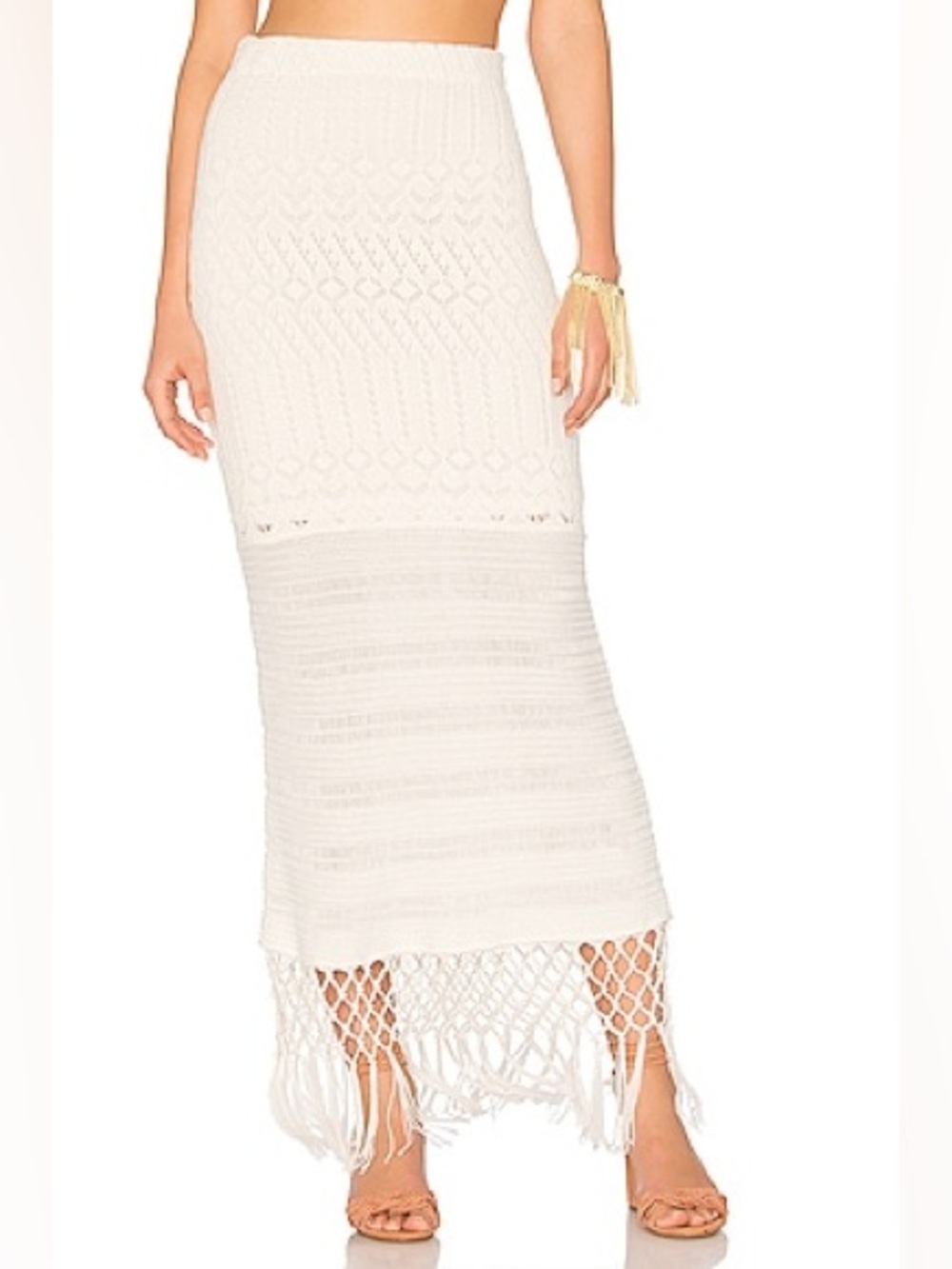 House of Harlow Sandra 1960 White Crochet Fringe Maxi Skirt Size XS